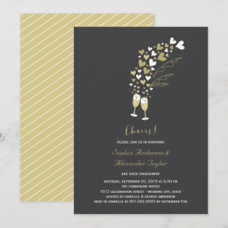 Invitación Corazones De Oro Y Fiesta De Compromiso De Champag