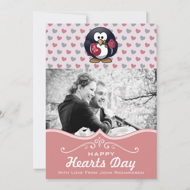 Invitación Corazones de pingüino| Personalizado El día de San (Anverso)