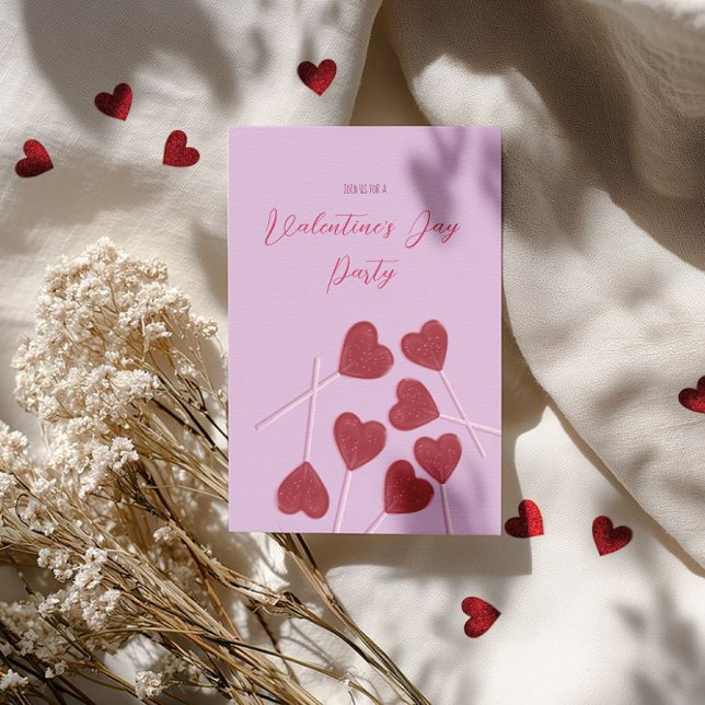 Invitación Corazones de Piruletas en Rosa – Fiesta de San Val (Subido por el creador)