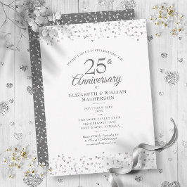 Invitación Corazones de plata confeti 25 Aniversario de Boda