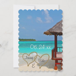 Invitación corazones de playa boda novia novio invitados