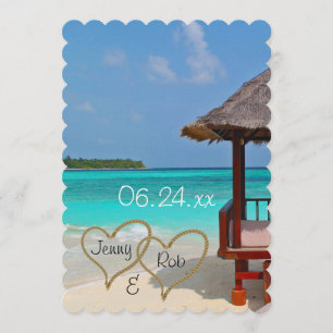 Invitación corazones de playa boda novia novio invitados