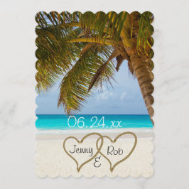 Invitación corazones de playa boda novia novio invitados