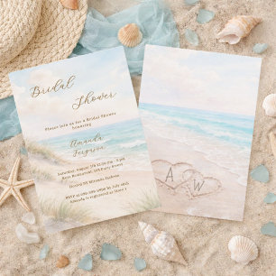 Invitación Corazones de playa iniciales en arena Despedida de