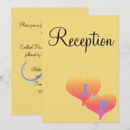 Invitación Corazones de puesta de sol Amarillo suave Monogram