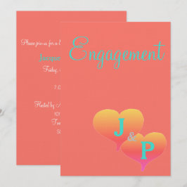 Invitación Corazones de puesta de sol Coral Turquesa Compromi
