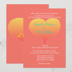 Invitación Corazones de puesta de sol de coral