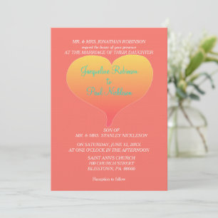 Invitación Corazones de puesta de sol de coral