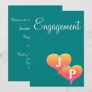 Invitación Corazones de puesta de sol Monograma verde turques