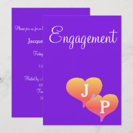 Invitación Corazones de puesta de sol Monograma Violeta Compr