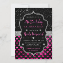 Corazones de purpurina rosa y negra Cumpleaños 21