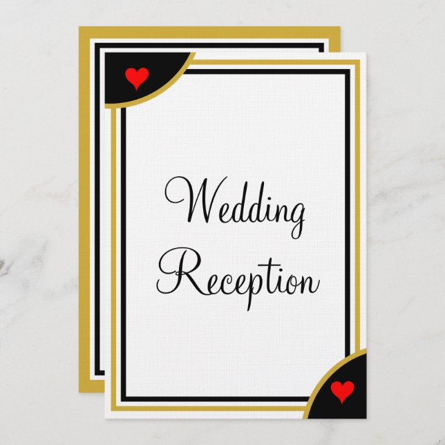 Invitación Corazones de recepción de bodas de monograma negro (Anverso / Reverso)