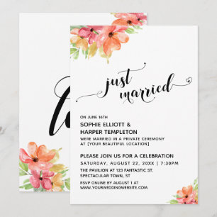 Invitación Corazones de Recién Casados Guión Acuarela Flores