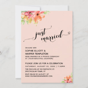 Invitación Corazones de Recién Casados Script Blush Flores Bo