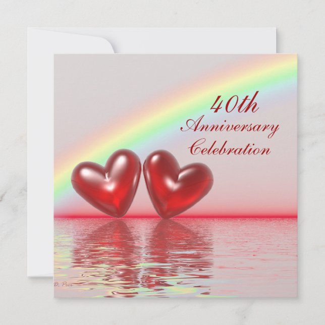 Invitación Corazones de rubí a 40 años (Anverso)