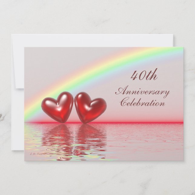 Invitación Corazones de rubí a 40 años (Anverso)