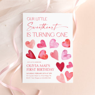 Invitación Corazones de San Valentín 1 cumpleaños