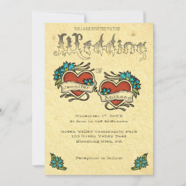 Invitación Corazones de tatuaje y Boda de la letra tatuada