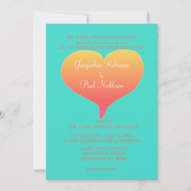 Invitación Corazones de Turquesa en el Atardecer (Anverso)
