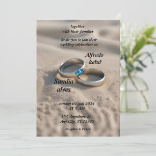 Invitación corazones de verano playa océano azul boda