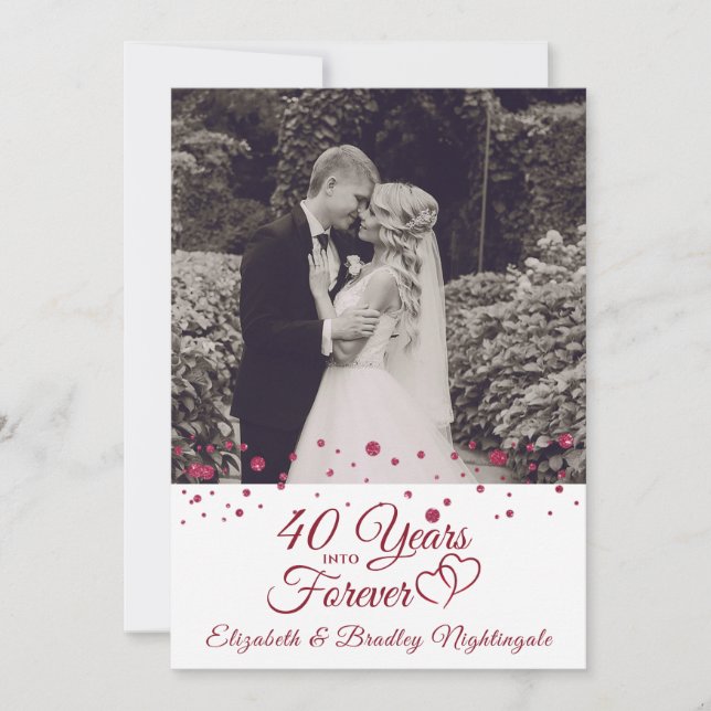 Invitación Corazones del 40º Aniversario AÑOS EN PARA SIEMPRE (Anverso)