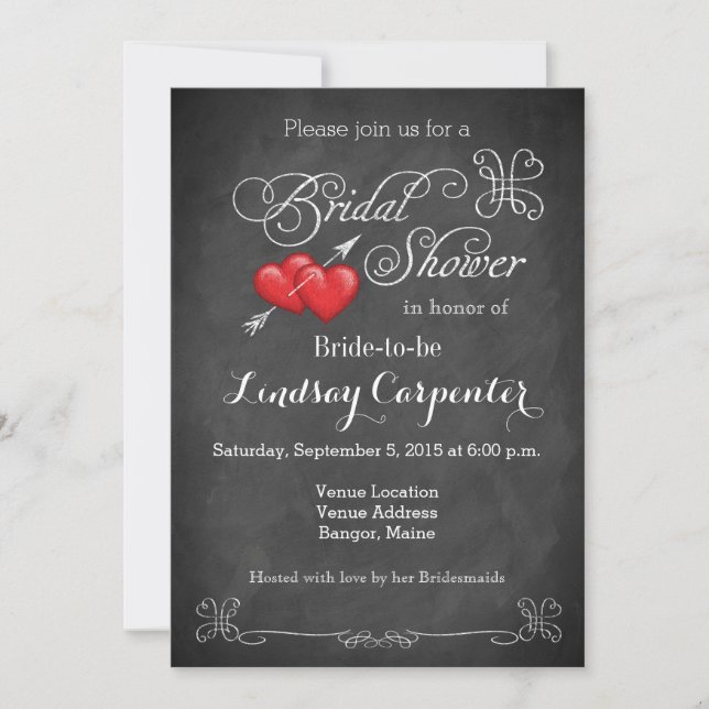 Invitación Corazones del amor, ducha nupcial de la pizarra de (Anverso)
