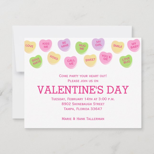 Invitación Corazones del caramelo (Anverso)