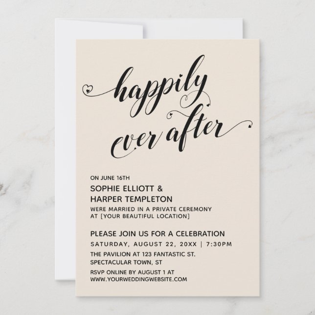 Invitación Corazones del guión de Happily Ever After recepció (Anverso)