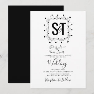 Invitación Corazones Dibujados a Mano Boda Blanco y Negro