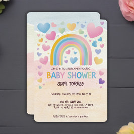 Invitación Corazones divertidos y Baby Shower arcoiris