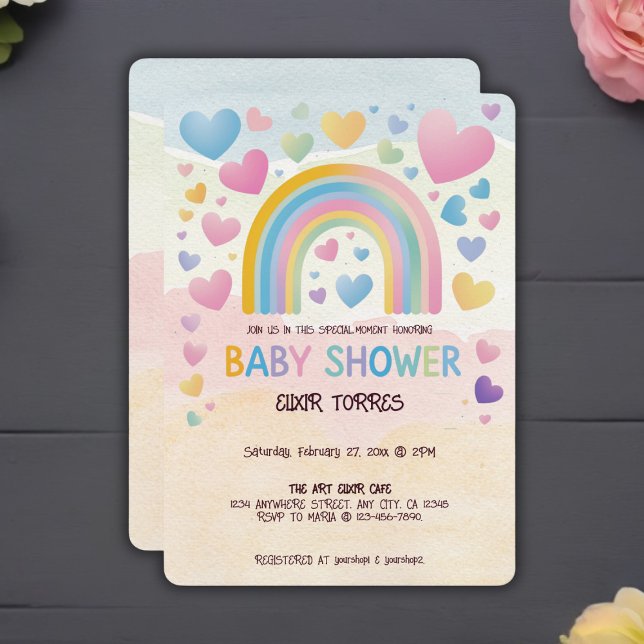 Invitación Corazones divertidos y Baby Shower arcoiris (Subido por el creador)