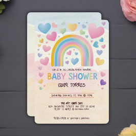 Invitación Corazones divertidos y Baby Shower arcoiris