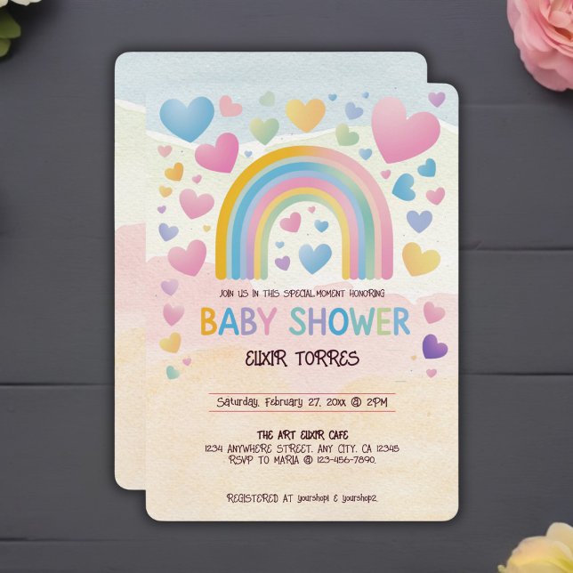 Invitación Corazones divertidos y Baby Shower arcoiris (Subido por el creador)