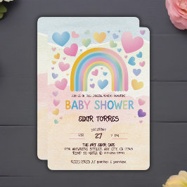Invitación Corazones divertidos y Baby Shower arcoiris