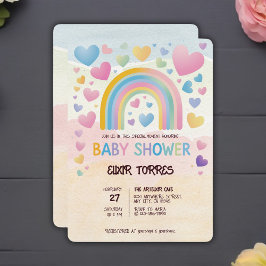 Invitación Corazones divertidos y Baby Shower arcoiris