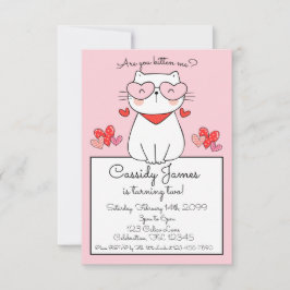 Invitación Corazones Dulces Gatitos, ¿Estás Gatito? Cumpleaño