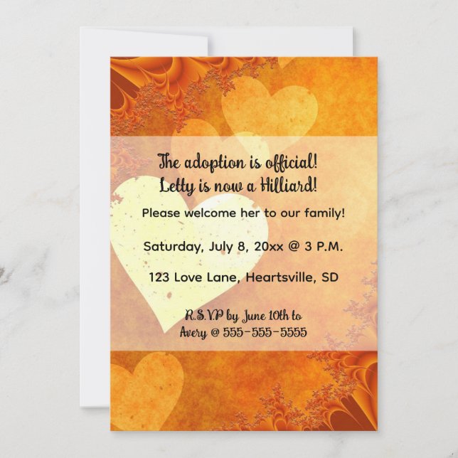Invitación Corazones editables y adopción de amor (Anverso)