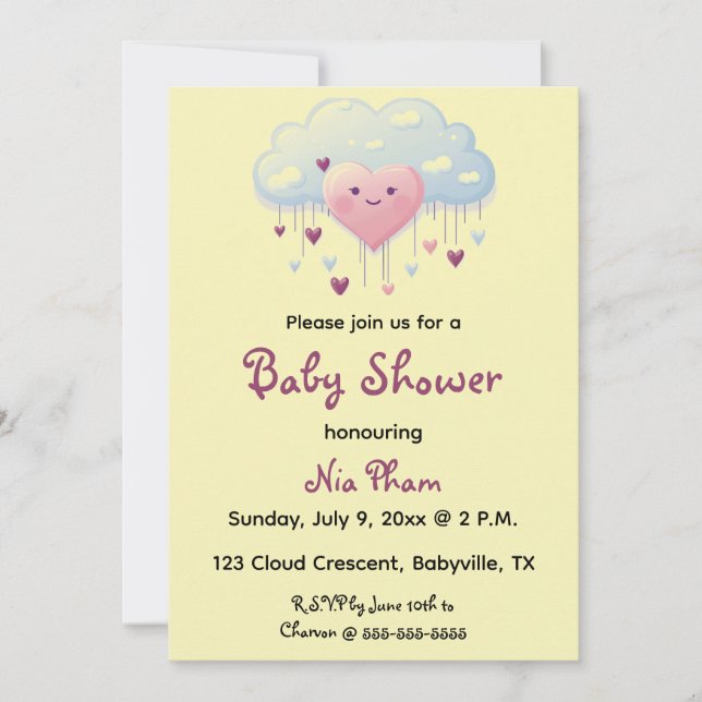 Invitación Corazones editables y Baby Shower en la nube (Anverso)