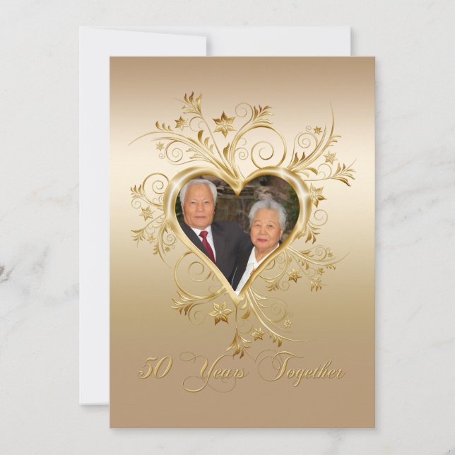 Invitación Corazones Elegantes con Volutas Aniversario de Fot (Anverso)