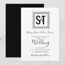 Invitación Corazones Elegantes & Marco Bodas Blanco Negro