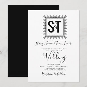 Invitación Corazones Elegantes & Marco Bodas Blanco Negro