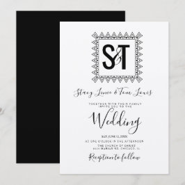Invitación Corazones elegantes y marco de boda en negro y bla