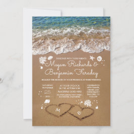 Invitación Corazones en la boda de arena de verano