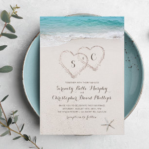 Invitación Corazones en la boda de la playa de destino de are