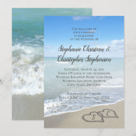 Invitación Corazones escénicos en la boda de la playa de aren