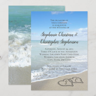 Invitación Corazones escénicos en la boda de la playa de aren