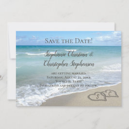 Invitación Corazones escénicos en la playa de arena salvan la