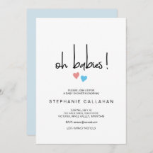 Corazones gemelas Oh bebés Baby Shower azul y rosa