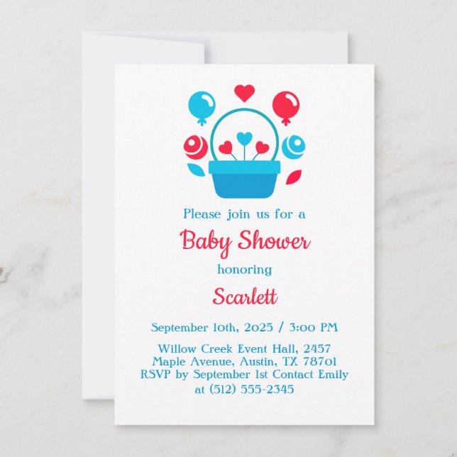 Invitación Corazones, globos y cesta del corazón (Reverso)