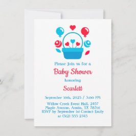 Invitación Corazones, globos y cesta del corazón